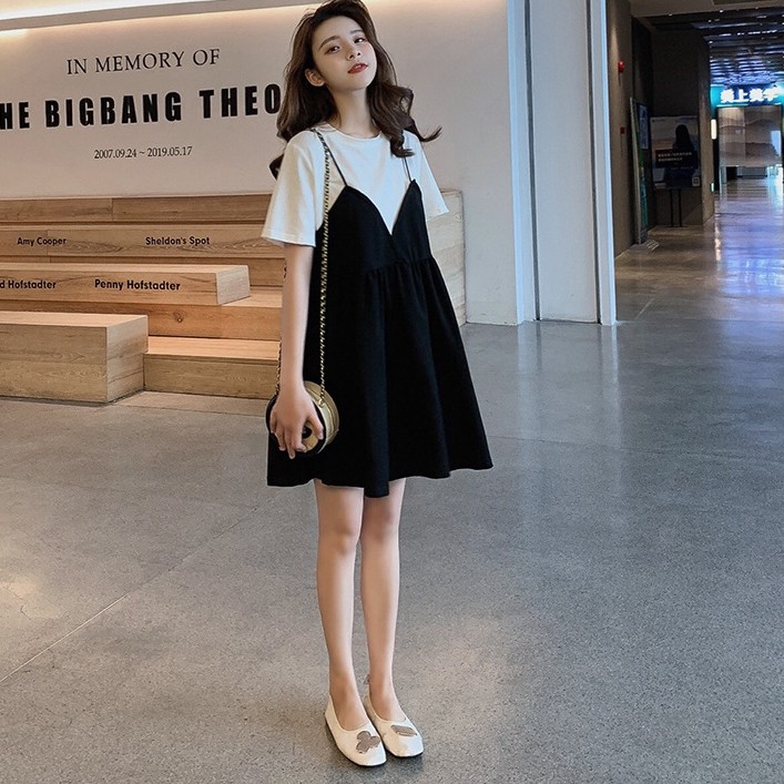Dress Female Fat Sister Cover Belly Fat Lady Fake Two Shopee Philippines
