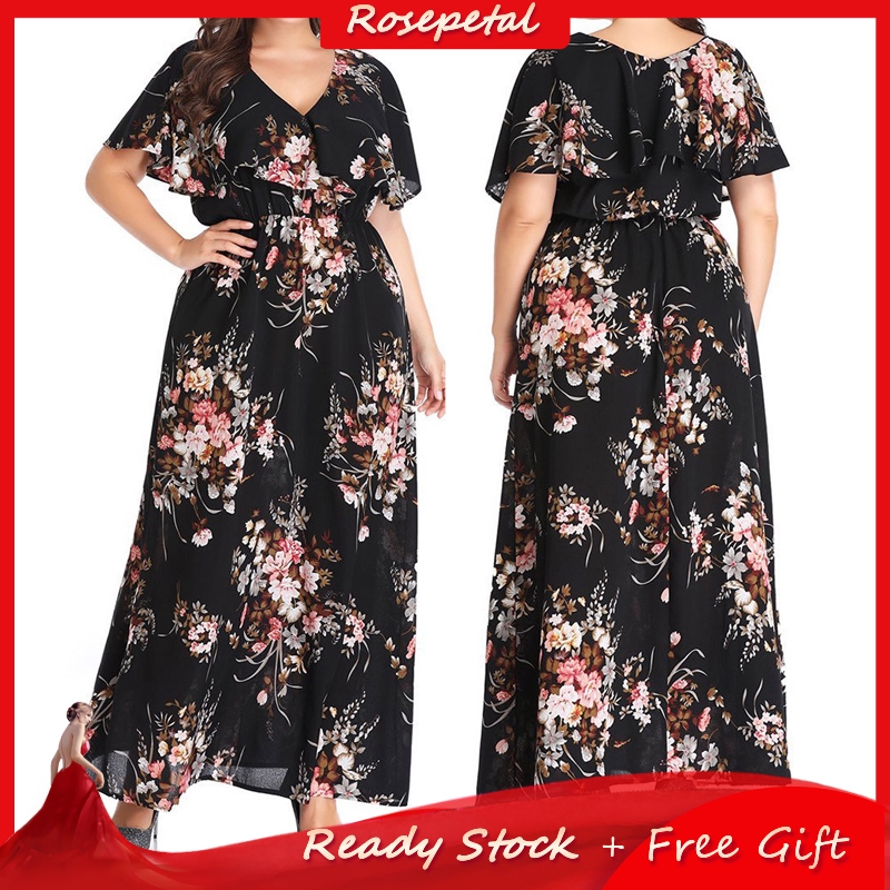 For items that cannot be replaced a full refund will be offered. Women S Maxi Dress Floral Printed Short Sleeve V Neck Casual Plus Size Dress Shopee Philippines