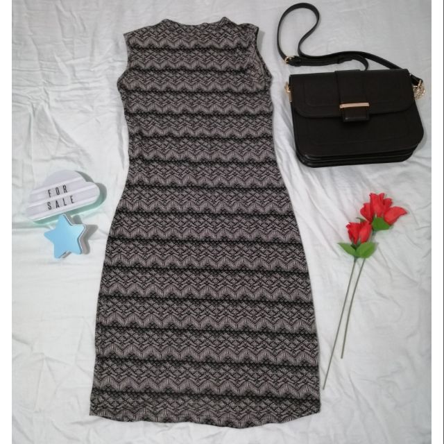 Zara Black Zigzag Print Casual Semi Formal Dress Pre Loved Small Medium Size Shopee Philippines