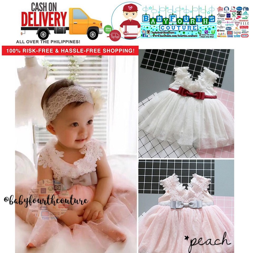 Cod Baby Christening Baptismal Lace With Ribbon Accent Cocktail Tutu Gown Baby Party Dress Shopee Philippines