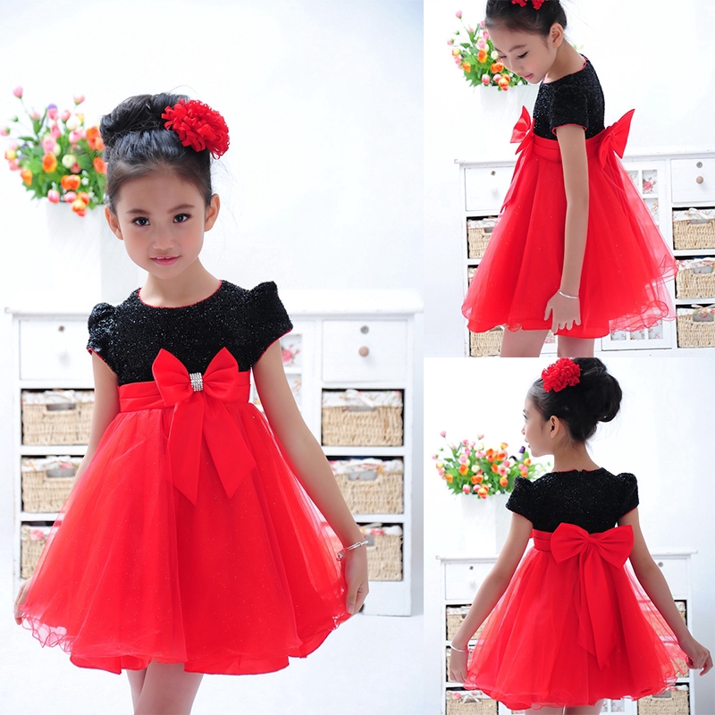 Toddler Christmas Dress Wedding Kids Short Sleeve Princess Party Dress Baby Girls Red Birthday Dress Shopee Philippines