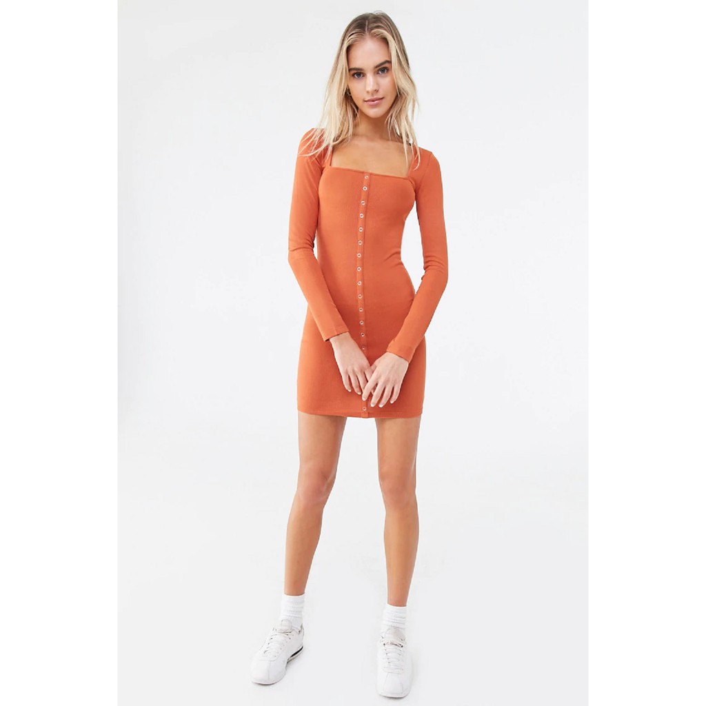 Forever 21 Women S Ribbed Mock Button Dress Shopee Philippines