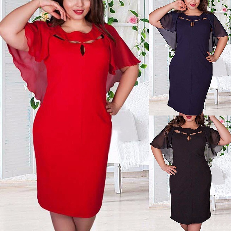 Women 4xl Plus Size Hollow Out Cape Dress Shopee Philippines