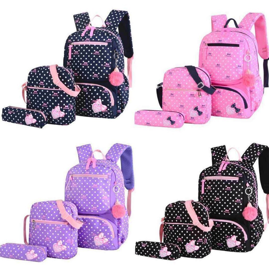 Korean Princess 3 In 1 Polka Women Backpack For School Teenagers Girls Vintage Stylish School Bag Shopee Philippines
