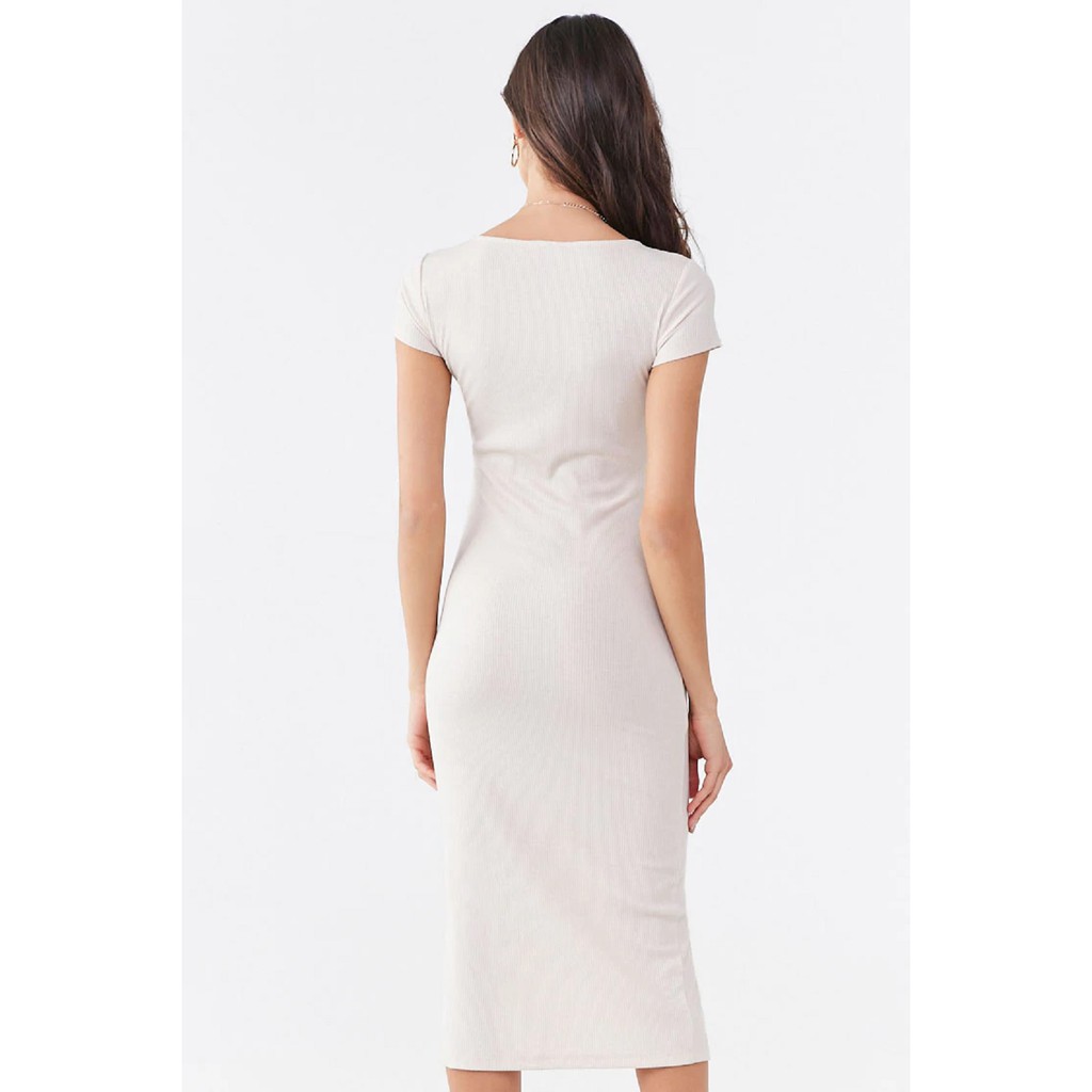 Forever 21 Women S Ribbed Button Front Midi Dress Shopee Philippines