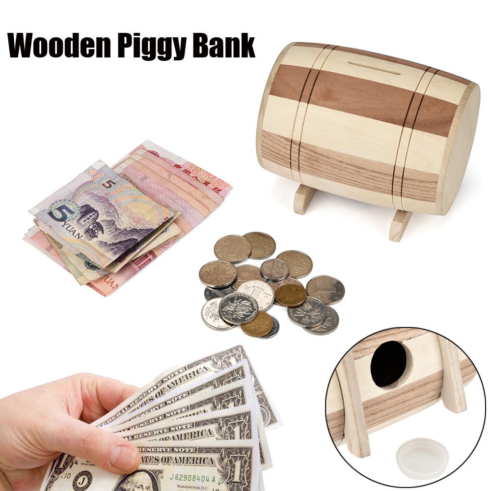 Wooden Piggy Bank Safe Money Box Savings Wine Barrel Wood Carving Handmade Shopee Philippines