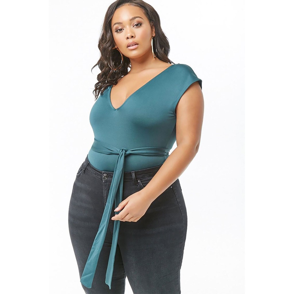 Forever 21 Plus Size Subtle Metallic Knit Bodysuit Emerald Shopee Philippines