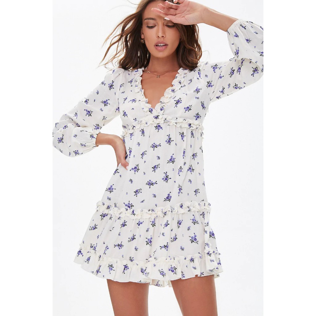 Forever 21 Women S Ruffle Trim Floral Mini Dress Shopee Philippines