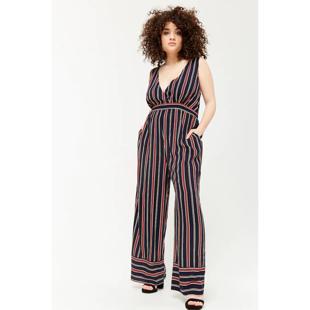 Forever 21 Plus Size Striped Jumpsuit Navy Shopee Philippines