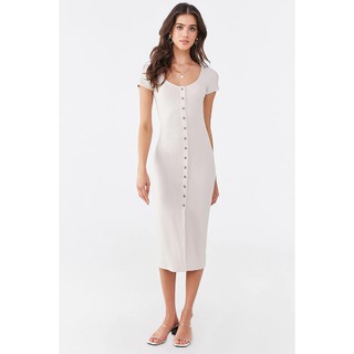 Forever 21 Women S Ribbed Button Front Midi Dress Shopee Philippines