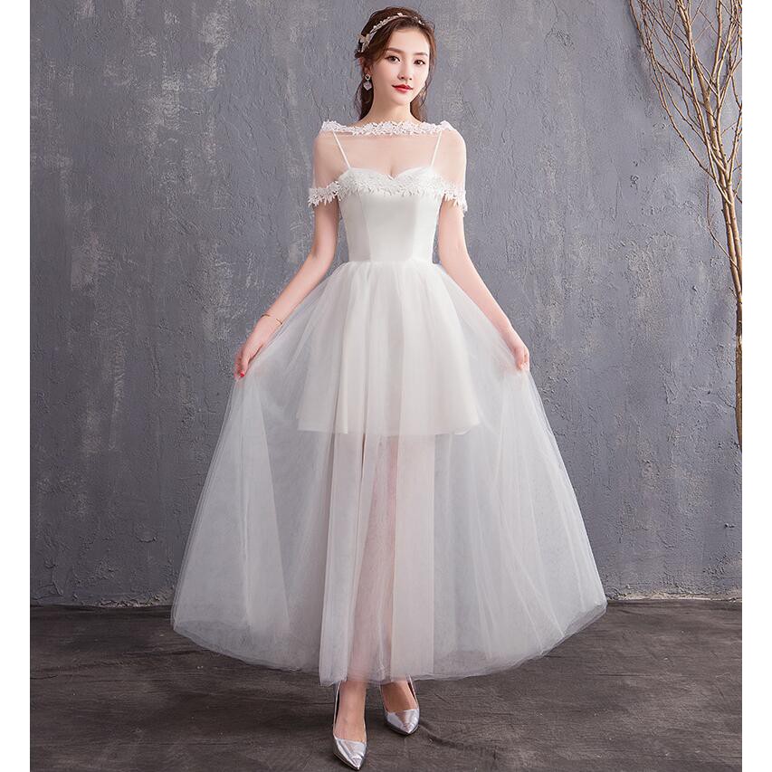 Simple White Sling Wedding Dress Evening Gown Shopee Philippines