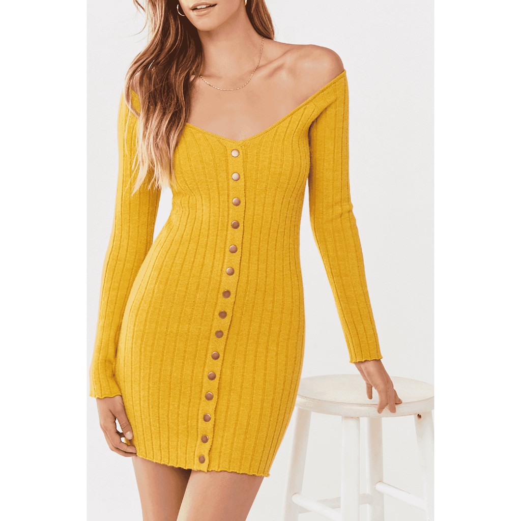 Forever 21 Women S Long Sleeves Sweater Dress Mustard Shopee Philippines