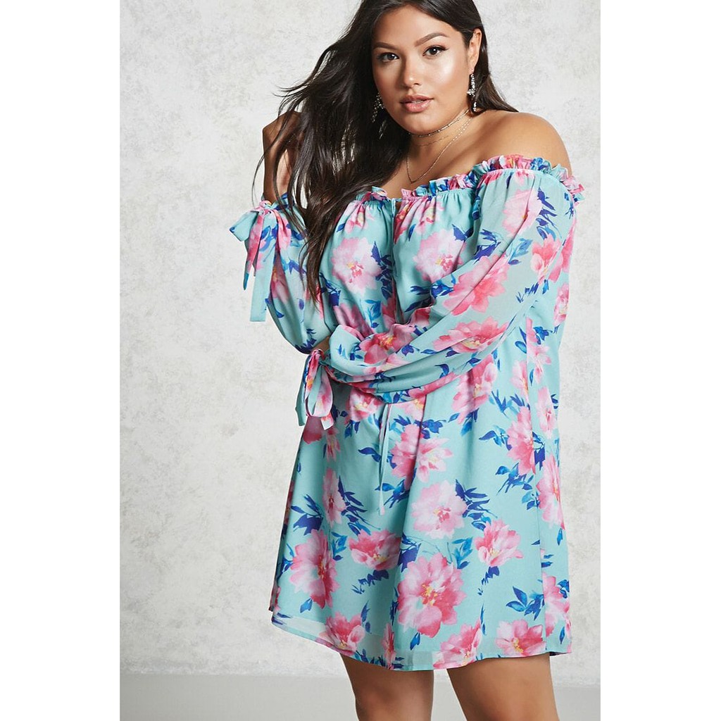 Forever 21 Plus Size Plus Size Floral Mini Dress Aqua Shopee Philippines