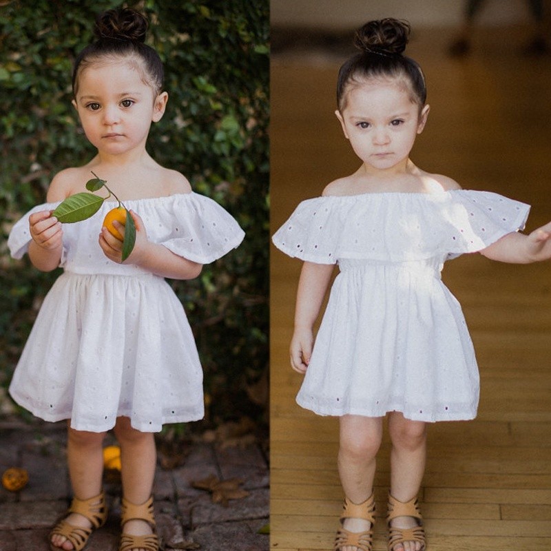 Toddler Kids Baby Girls White Ruffle Dress Off Shoulder Shopee Philippines