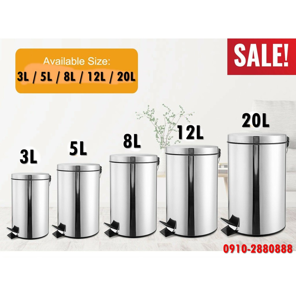 Stainless foot pedal trash bin waste can with plastic bucket inside
