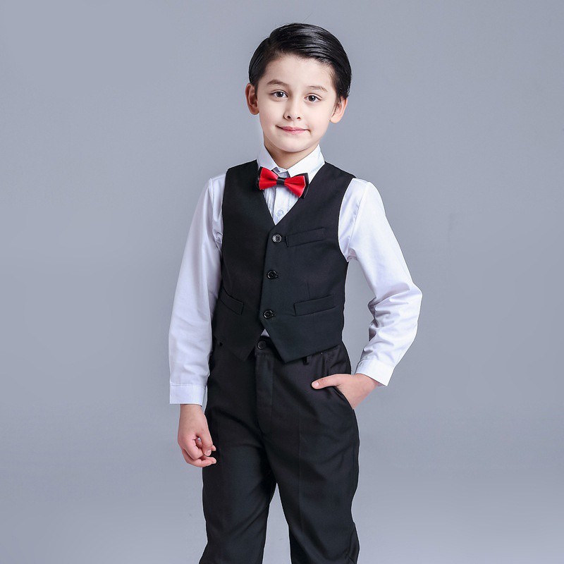 4pcs Kids Boys Wedding Party Suit Gentleman Tuxedo Waistcoat Set Children Performance Event Costume Graduation Gown Shopee Philippines