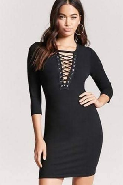 Forever 21 Plunging Lace Up Bodycon Dress Shopee Philippines