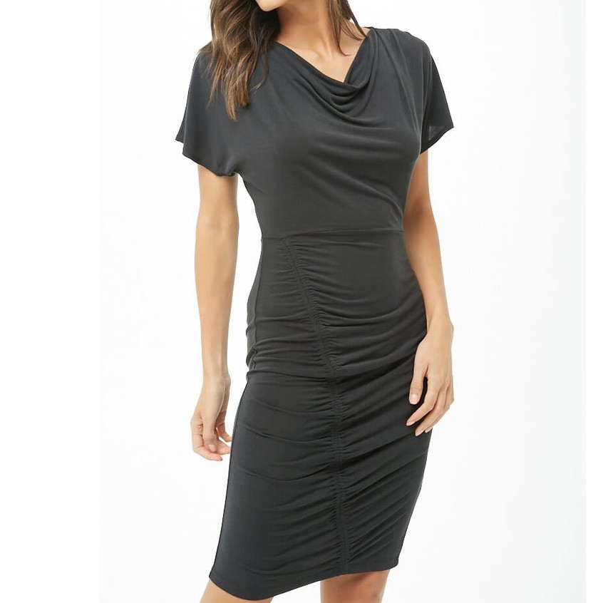 Forever 21 Women S Ruched Knee Length Dress Black Shopee Philippines
