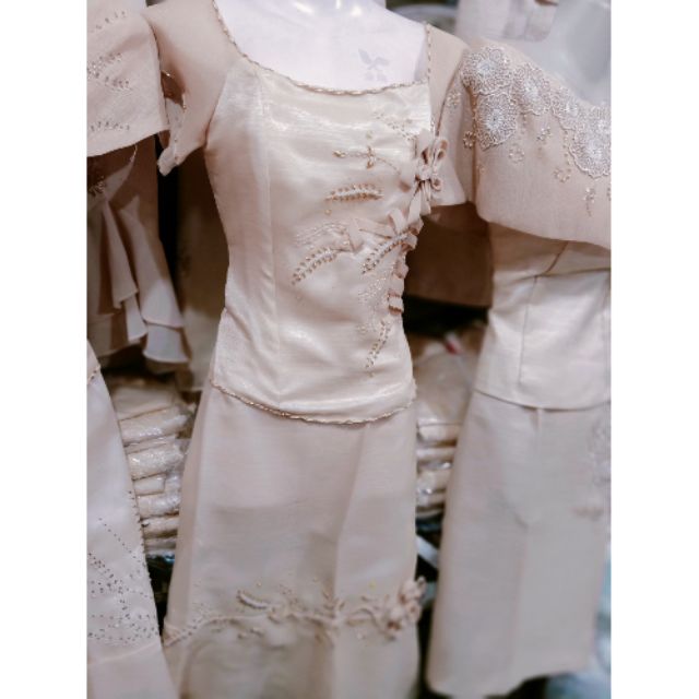 Ninang Dress Terno Pina With Satin Lining With Beads Shopee Philippines