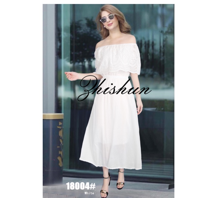 Cod Fashion Off Shoulder White Lace Bohemian Maxi Long Dresses Holiday Party Vestidos Free Size Shopee Philippines