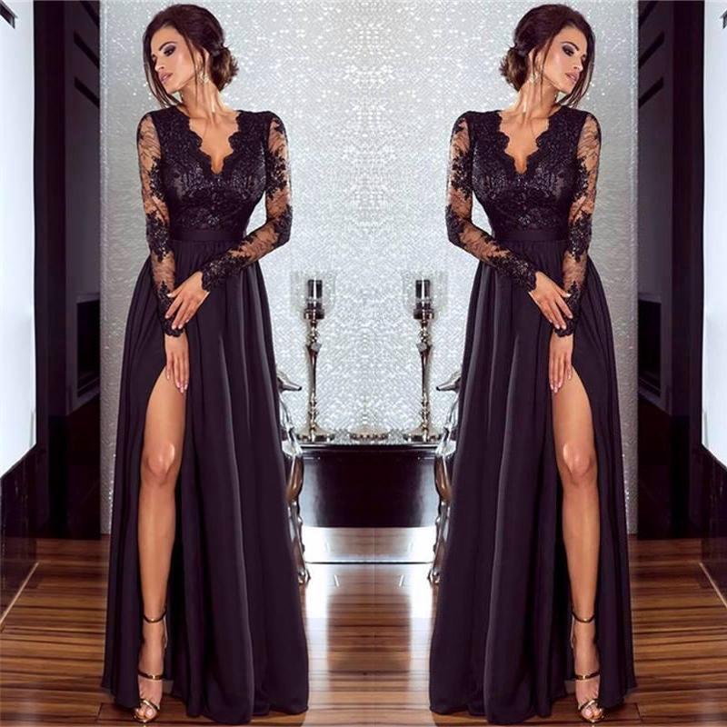 Women Lace V Neck Long Sleeve Formal Evening Dresses Shopee Philippines