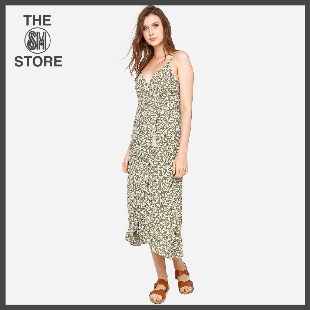 Forever 21 Ladies Floral Wrap Dress In Green Shopee Philippines