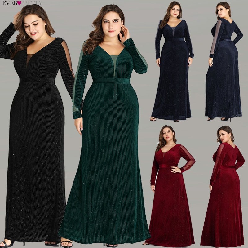 Ever Pretty Plus Size Evening Dresses Long Elegant Sparkle Mermaid Velvet Black Wedding Gowns 7394 Shopee Philippines