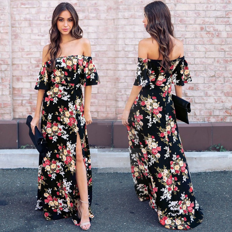 Summer Floral Beach Dress Off Shoulder Women Maxi Dresses Shopee Philippines