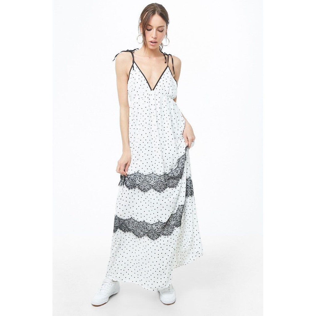 Forever 21 Women S Polka Dot Cami Maxi Dress Ivory Shopee Philippines