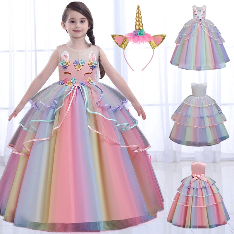 2020 New Fashion Princess Dress Rainbow Unicorn Cosplay Girls Dress Birthday Long Dresses For Kids Wedding Party Ball Gowns Fancy Children S Clothing Shopee Philippines