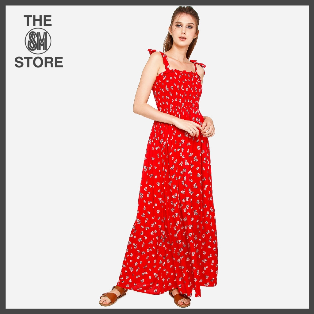 Forever 21 Ladies Floral Maxi Dress In Red Shopee Philippines