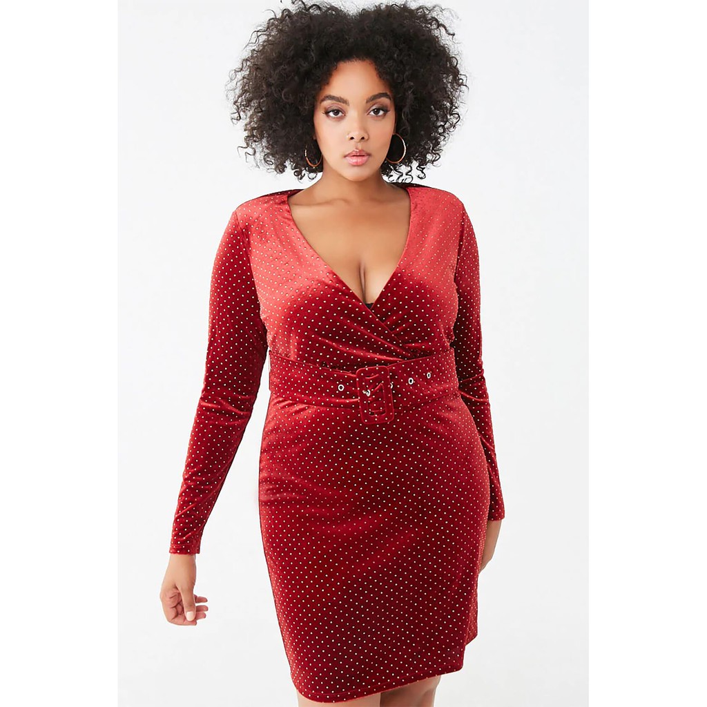 Forever 21 Plus Size Studded Velvet Dress Brick Shopee Philippines