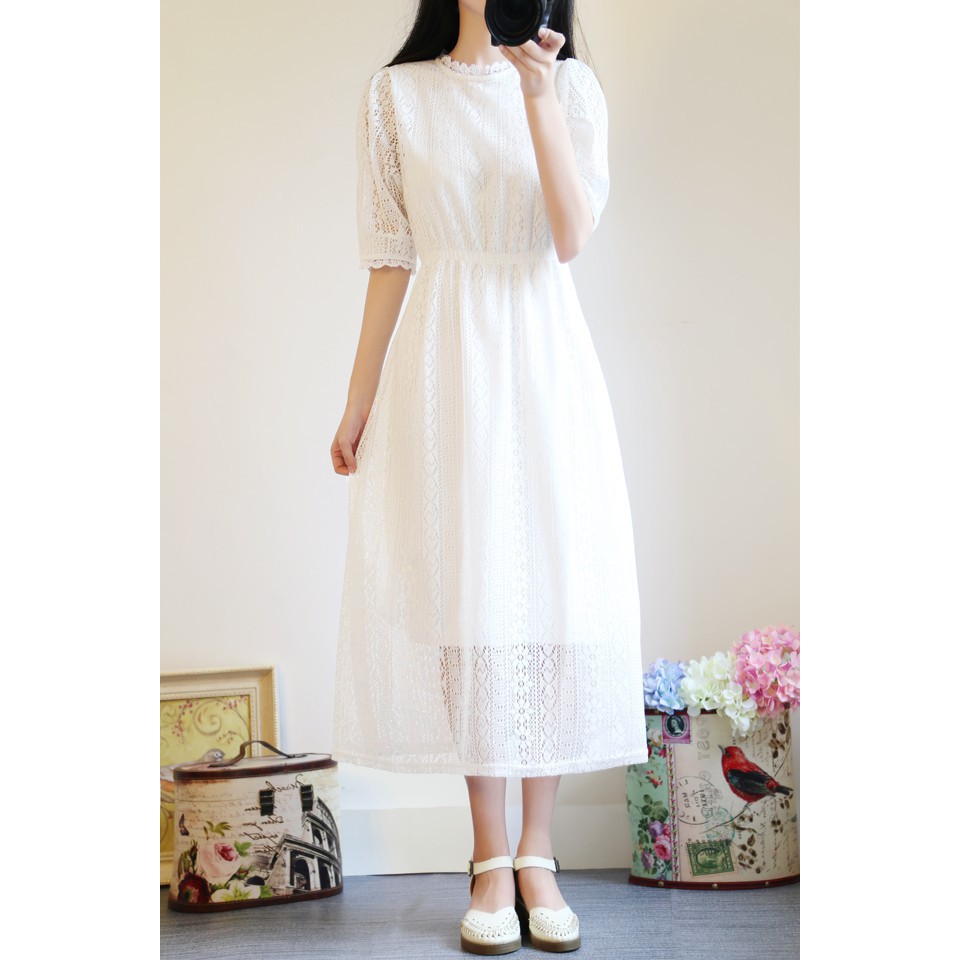 Women S Korean Style White Midi Dress Prom Dresses Shopee Philippines