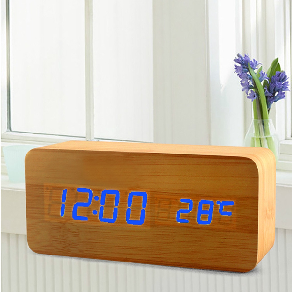 Multicolor Sounds Control Wooden Clock Modern Wood Digital Led Desk Alarm Clock Shopee Philippines