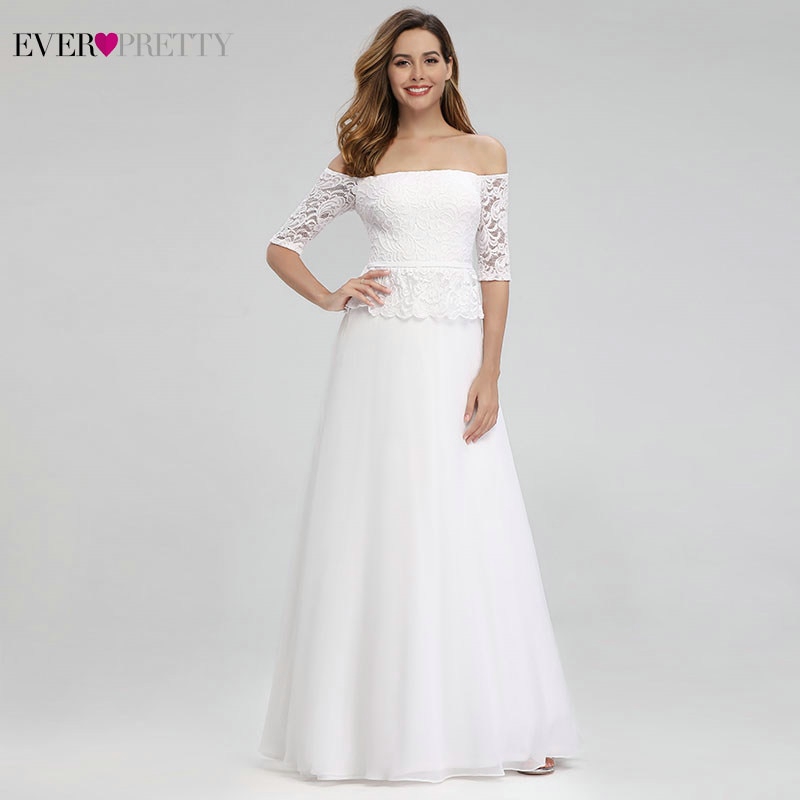 Ever Pretty Elegant White Lace Wedding Dresses A Line Off Shoulder Zipper Formal Bride Dresses 0986 Shopee Philippines