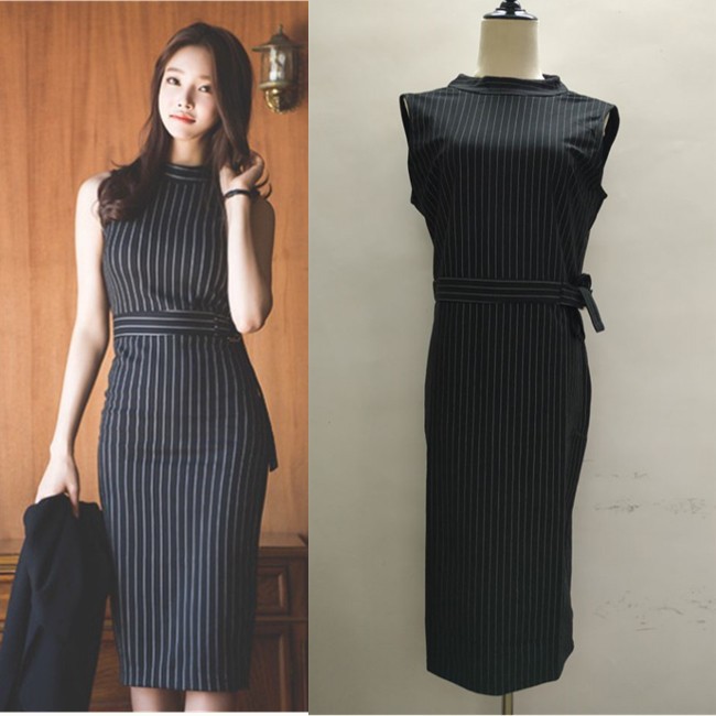Womens Korean Slim Fit Split Sleeveless Retro Formal Office Wear Midi Dresses Shopee Philippines