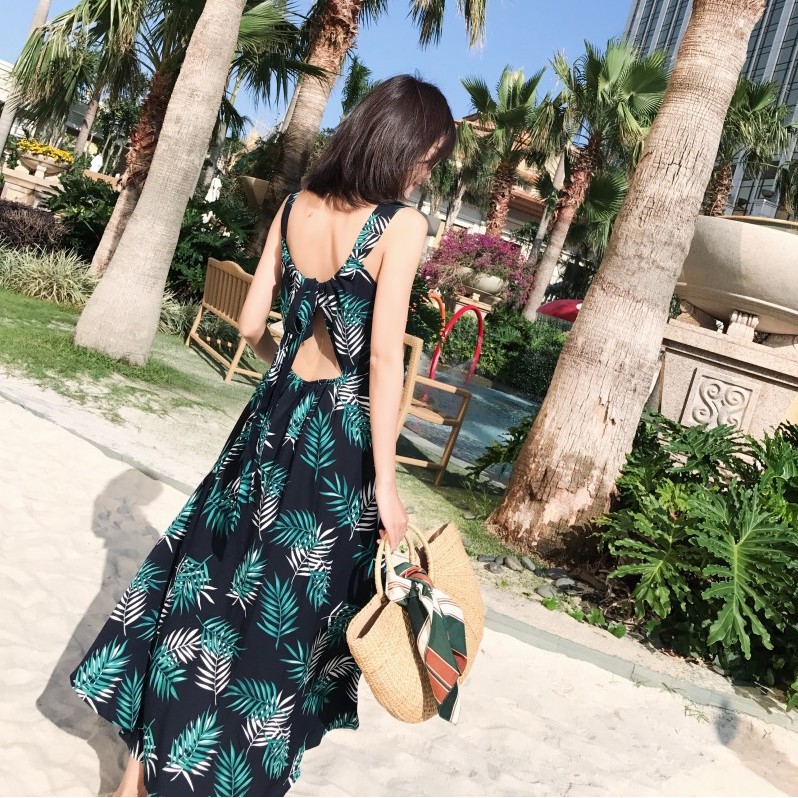 Women S Backless Sleeveless Sling Boho Maxi Dress Suspender Print Beach Resort Hawaiian Dress Shopee Philippines