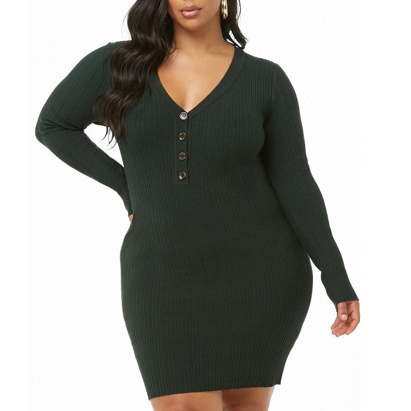 Forever 21 Plus Size Ribbed Button Front Mini Dress Shopee Philippines