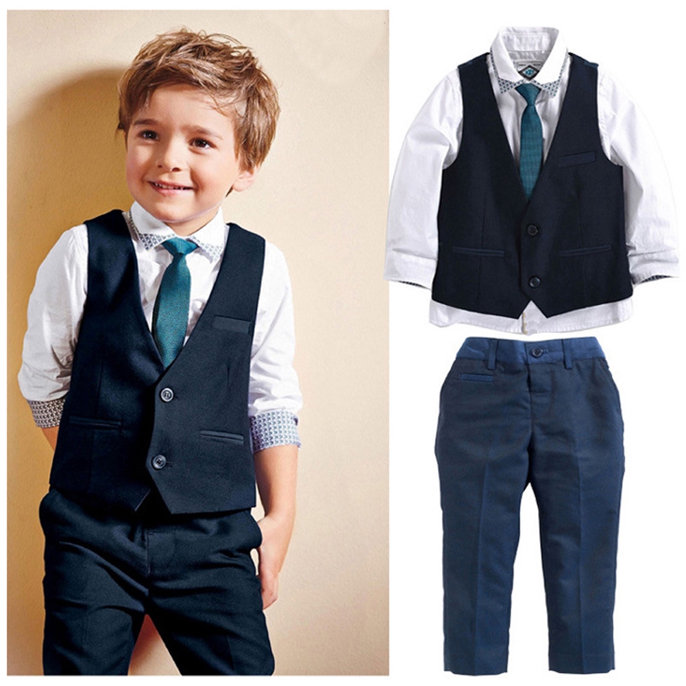 4pcs Kids Boys Tuxedo Shirt Wedding Party Suit Gentleman Waistcoat Pants Outfit Navy Blue Formal Dress Dot Tie Set Shopee Singapore