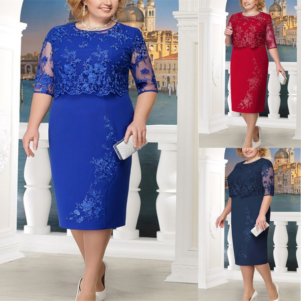 Leeesins Women Fashion Lace Elegant Mother Of Bride Dress Knee Length Plus Size Dress Shopee Singapore