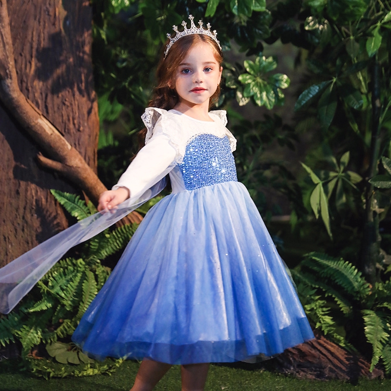 Kame Kid S Dress Birthday Dress Girl S Frozen Costume Dress Elsa Dress Princess Dress Birthday Party Costume Long Sleeve Mesh Splicing Princess Dress Accessories Crown Magic Stick Wig W938 Shopee Singapore