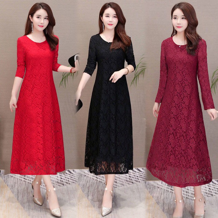 L 5xl Plus Size Fashion Lace Women Long Sleeve Dress Party Wedding Big Size Lady Dinner Maxi Dresses Shopee Singapore