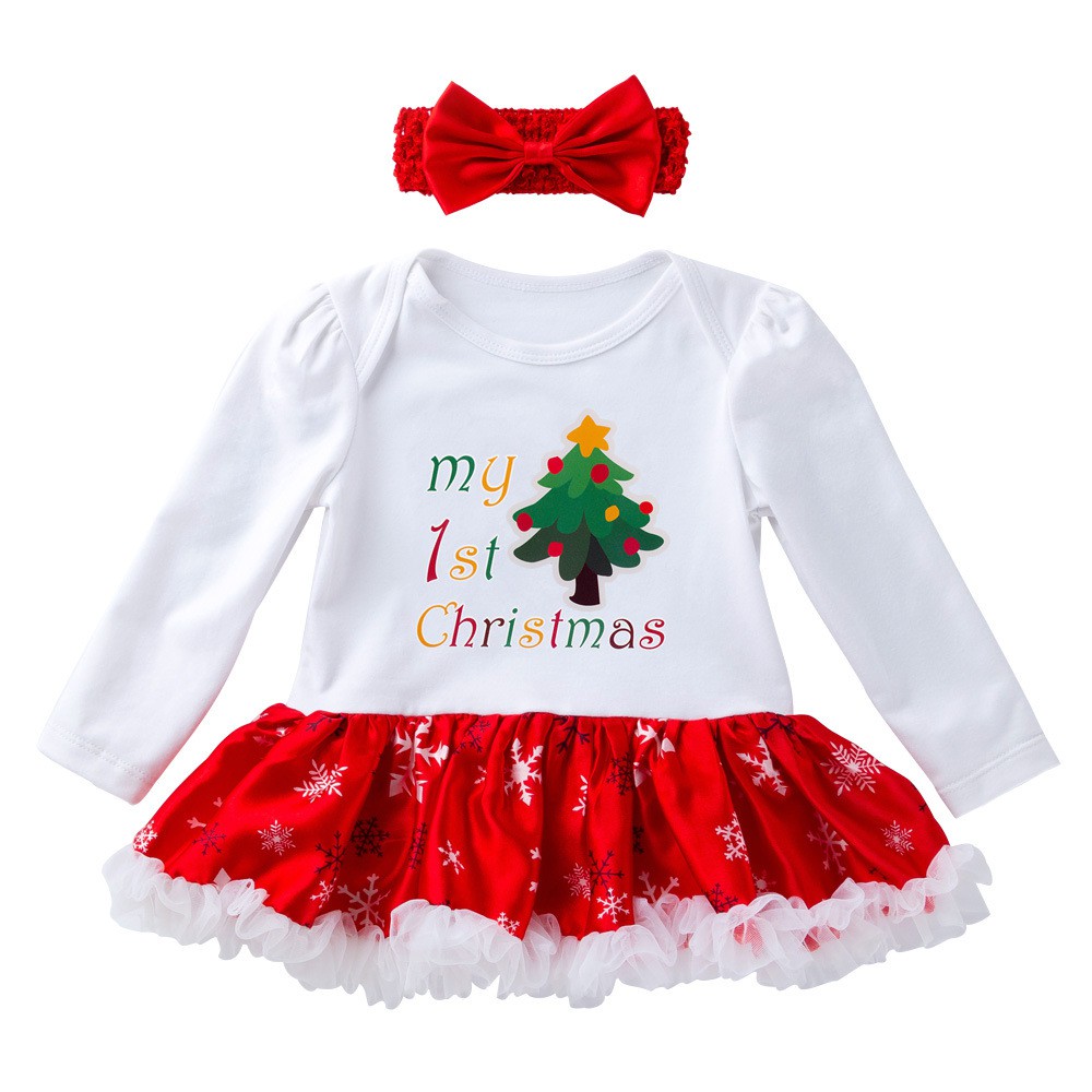2pcs Set Toddler Girl Christmas Dresses Newborn Christmas Dress For Baby Long Sleeved Baby Cotton Romper Shopee Singapore