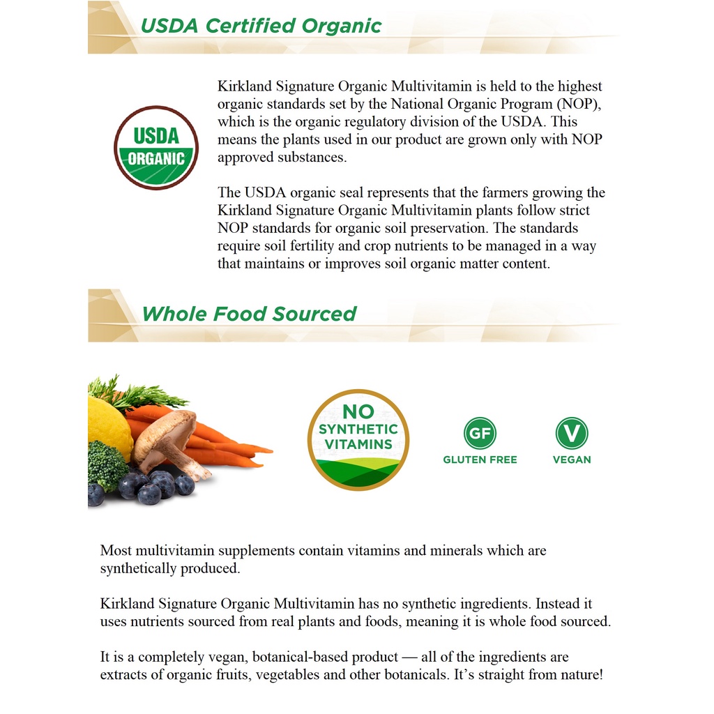 Find a great collection of kirkland signature all vitamins & supplements at costco. Kirkland Signature Usda Organic Multivitamin 80 Coated Tablets Import From Usa Exp 12 2022 Shopee Singapore