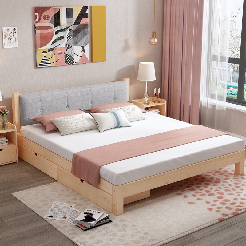Solid Wood Bed Modern Simple Double Bed 1 8 M Master Bedroom 1 5 M Bed Economy Type 1 2 M Simple Bed Frame Single Bed Shopee Singapore