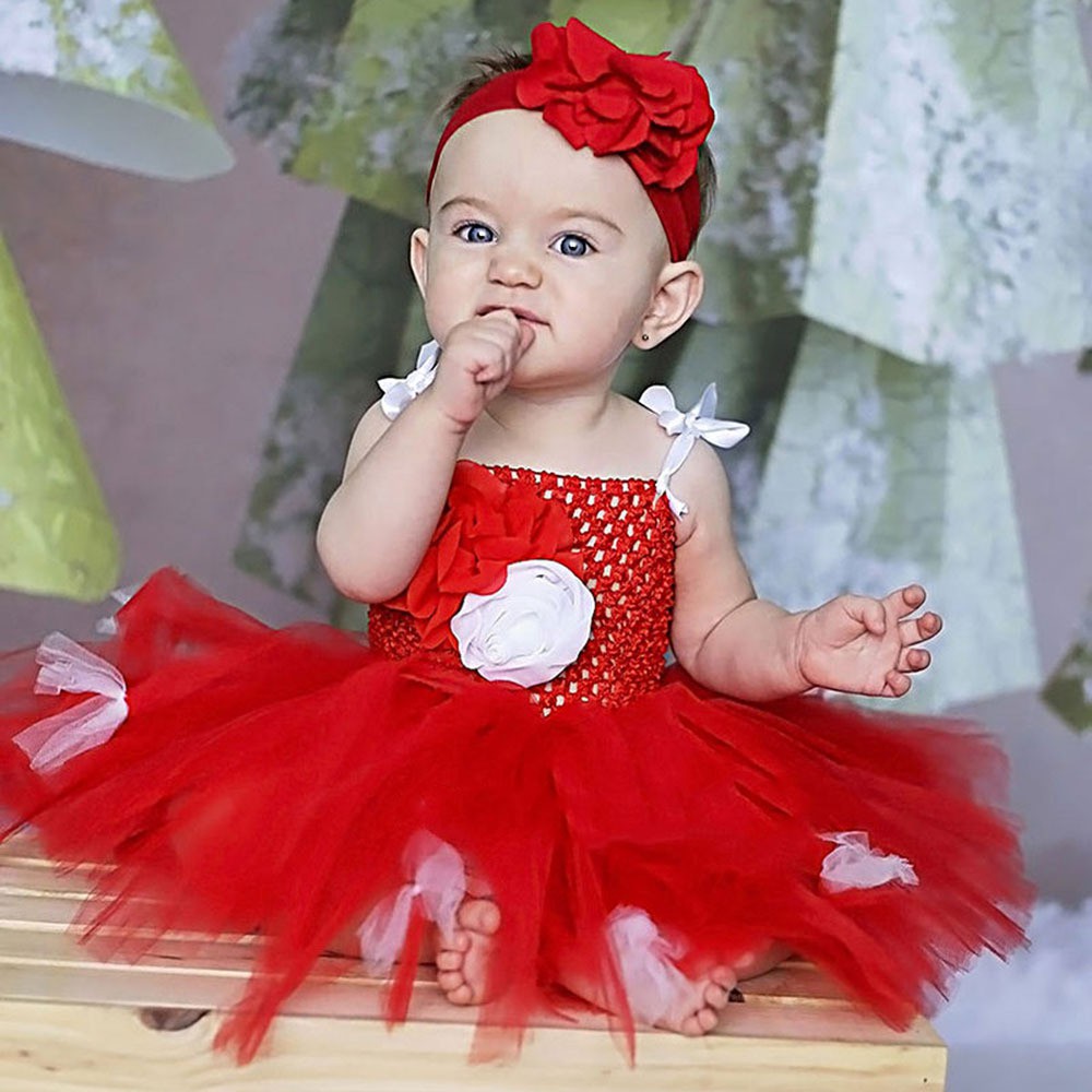Lovely Baby Red Tutu Dress Infant Toddler Girls Crochet Tulle Dress With Flower Headband Children Birthday Party Costume Dresses Shopee Singapore