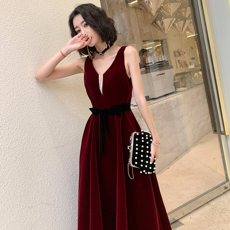 Toast Dress 2020 New Banquet Wedding Dress Engagement Dress Long Wine Red Thank You Dinner Dress Elegant Shopee Singapore
