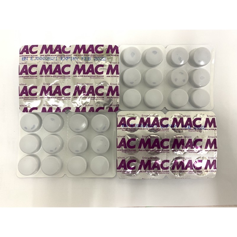 Mac dual action blackcurrant flavour sore throat lozenges (48 pcs) (exp