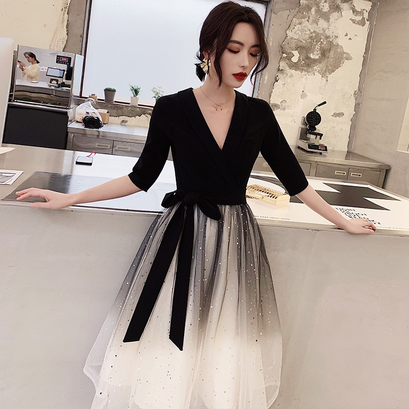 Half Sleeve Women Black Gradient Dress Cocktail Princess Dress Singing Performance Evening Gown Birthday Party Dress Shopee Singapore