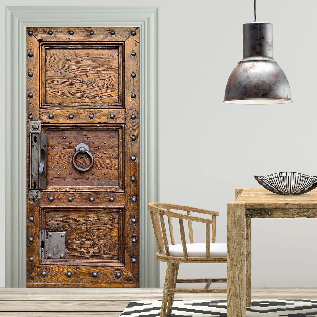 S Diy Door Sticker Wooden Gate Door Mural Wallpaper Wall Sticker Shopee Singapore